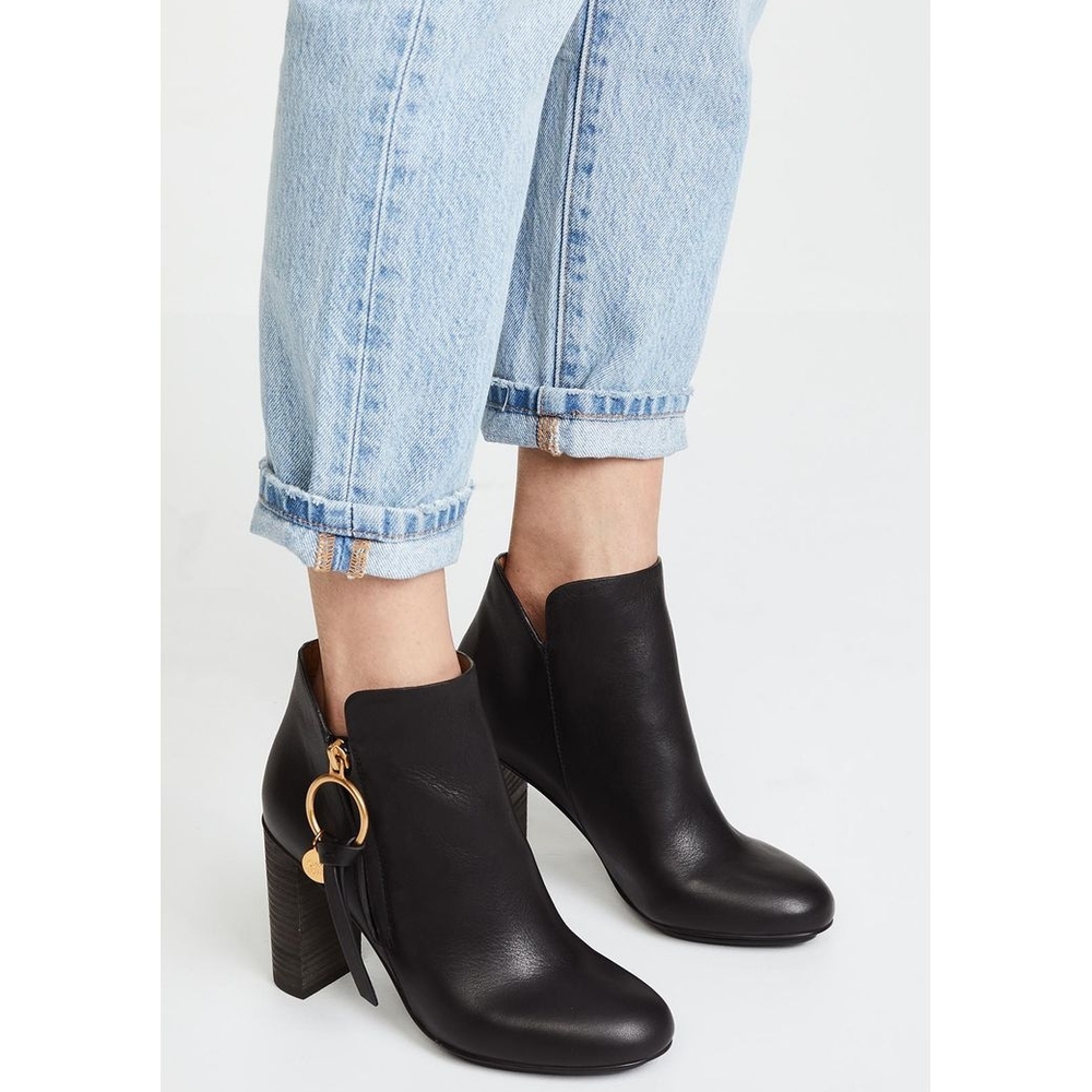 See By Chloe Black Booties with Gold Accents